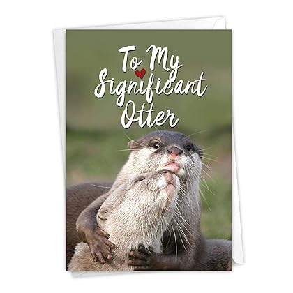 NobleWorks - Funny Anniversary Greeting Card - Romantic Spouse Humor, Married Couples Anniversary Notecard - Significant Otters C5528ANG