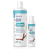 Essential Oxygen Br Certified Organic Brushing Rinse, All Natural Mouthwash, Cinnamint, 16 Oz With 3 Oz Travel Size, White, 6 Count