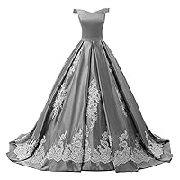 YINGJIABride Satin and Lace Dance Prom Homecoming Dress Quinceanera Party Dress with Cap Sleeve