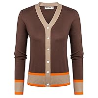 Womens Plus Sweater Cardigan Lightweight Short Cardigan Jacket Contrast Striped Sweater Contrast Brown,XL