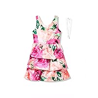 Beautees Girls' Sleeveless Printed Tiered Party Dress