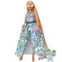 Barbie Extra Fancy Doll, Curvy Doll in Floral 2-Piece Gown, with Pet Kitten, Extra-Long Hair & Accessories, Flexible Joints, for 3 Year Olds & Up