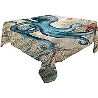 Octopus Square Tablecloth, Funny Blue sea Creature, Ideal for Restaurants, Kitchens, Weddings, Parties, etc. Machine Washable, 47 x 47 Inch