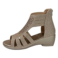 Wedge Sandals for Women Summer Large Open Toe Rhinestone Slope Heel Women's Sandals New Thick Sole Hollow Roman Sandals