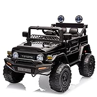 12V Ride on Car for Kids, Licensed Toyota Ride on Truck, Battery Powered Electric Kids Car with Remote Control, Music, LED Lights, Suspension System, Double Doors, Safety Belt,Ride On Toy, Black
