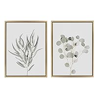 Sylvie Neutral Botanical 1 and 2 Framed Canvas Set by The Creative Bunch Studio, 2 Piece 18x24, Gold, 2