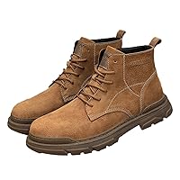 Men's Leather Lace Up Motorcycle Combat Boots Retro Round Toe Lug Sole Chukka Ankle Boots Casual Waterproof Oxford Dress Work Boot