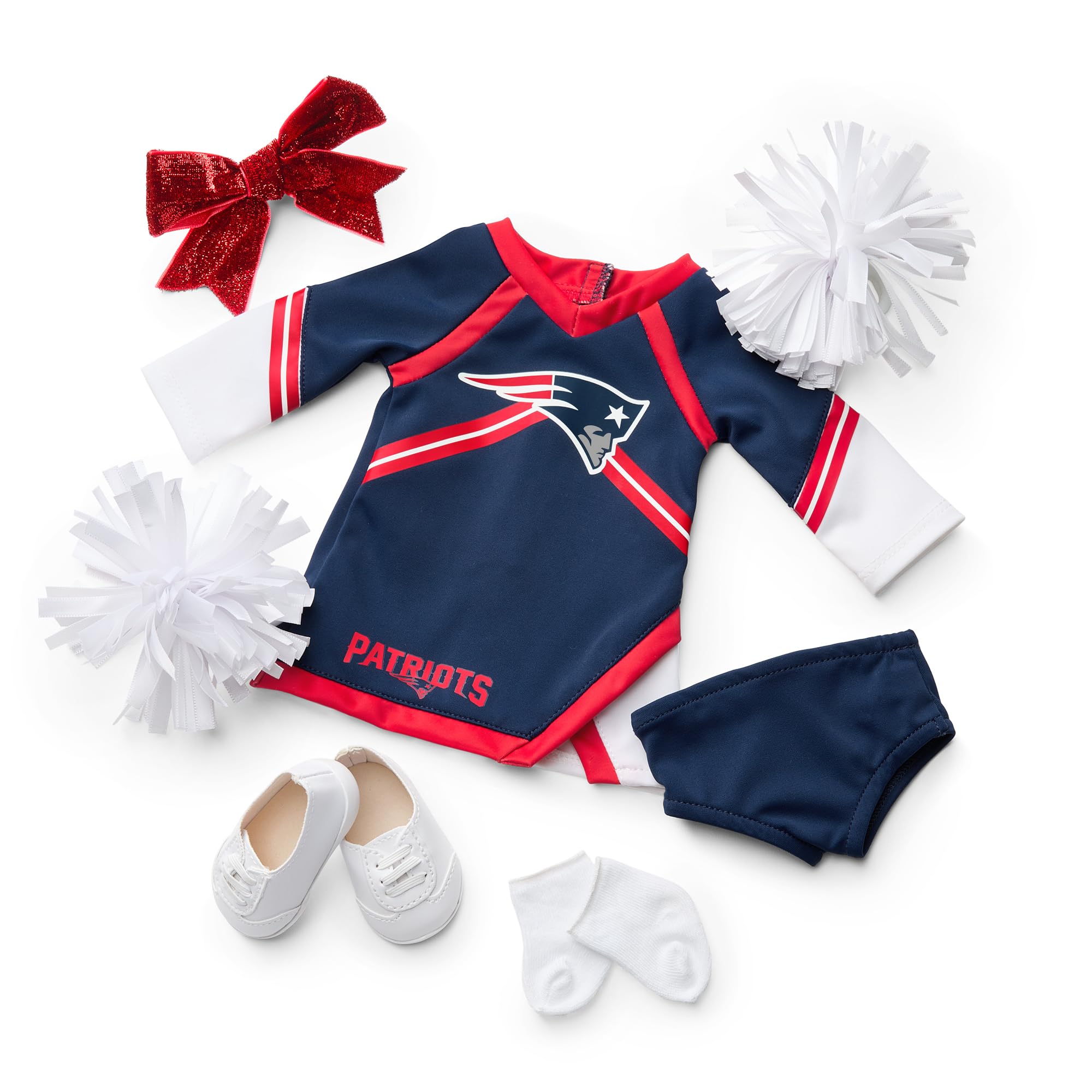 American Girl New England Patriots Cheer Uniform 18 inch Doll Clothes with Pom Poms, Navy and Red, 5 pcs, Ages 6+