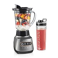 Wave Action Blender for Shakes and Smoothies, Stainless Steel Ice Sabre Blades, 40oz Glass Jar, 20oz Blend-In Portable Travel Jar, 800 Watts, Quiet Design, Gray (58181)