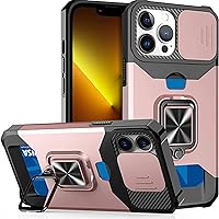 Case for iPhone 14/14 Pro/14 Pro Max/14 Max, Case with Slide Camera and Kickstand Military Grade Protective Phone Case,Pink,14 6.1