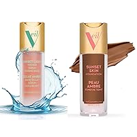 Veil Cosmetics | 1 Sunset Skin Liquid Foundation + 1 Sunset Light 3-in-1 Primer | 5G | Buildable Coverage, Lightweight & Brightening | Serum, Mixing Base, Primer | Water-Resistant | Vegan