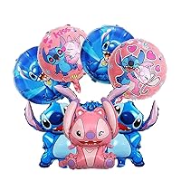 7pcs Pink Lilo &And Stitch Party Balloons for Stitch Theme Party Aluminum Film Balloons Stitch Kids for Boys Girls Birthday Party Decor (Pink And Blue)