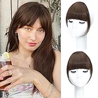 Clip in Bangs - 100% Human Hair French Bangs Clip in Hair Extensions, Brown Bangs Fringe with Temples Hairpieces for Women Curved Bangs for Daily Wear (French Bangs, Brown)