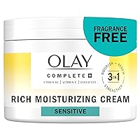 Olay Complete+ Rich Moisturizing Cream Fragrance-Free, 8.5 OZ, 3-in-1 Hydrating Face Cream for Dry Skin with Vitamin B3, Vitamin E, and Ceramides