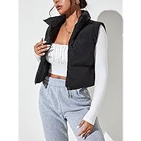 Jackets for Women - Solid Zip Up Vest Puffer Coat (Color : Black, Size : XX-Small)