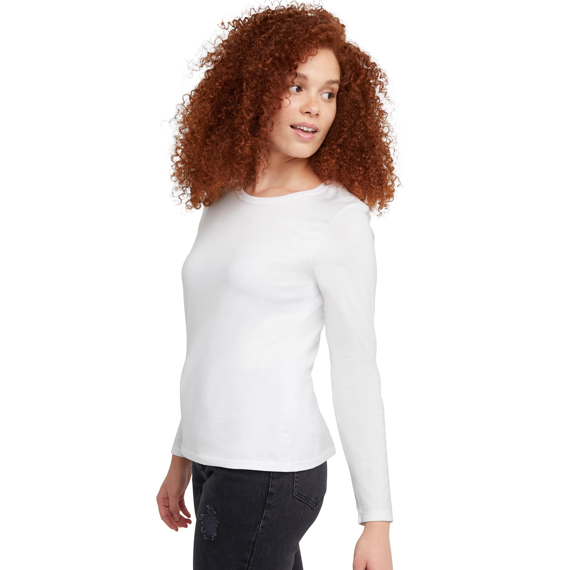 Hanes Women's Originals Long Sleeve Cotton T-Shirt, Lightweight Crewneck Tee, Modern Fit