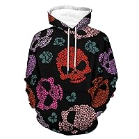 Flower Skull Pattern Hooded Sweatshirt Long Sleeve Pullover Hoodie Tops with Pocket for Women Men