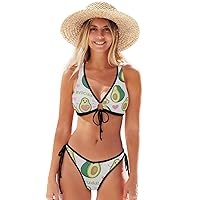 ALAZA Cute Avocados with Heart Triangle Bathing Suit Bikinis Swimsuit L