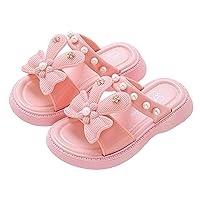 New Summer Little Girls Bowknot Pearl Princess Slippers Soft Bottom Non Slip Slides Cute Outdoor Casual Sandals