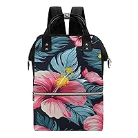 Pink Hawaiian Tropical Flower Diaper Bag for Women Large Capacity Daypack Waterproof Mommy Bag Travel Laptop Backpack