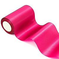 6 inch x 24 Yards Long Hot Pink Satin Ribbon, Wide Solid Fabric Ribbons Roll for Wedding Birthday Party Decoration, Baby Shower, Gift Wrapping, Make Craft Hair Bow, Chair Sash, Indoor Outdoor