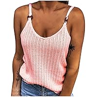 Plus Size Women Waffle Scoop Neck Spaghetti Strap Cami Tops Summer Fashion Casual Solid Color Sleeveless Tanks Tees
