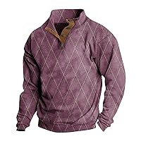 Mens Button Vintage Sweatshirt Leisure Long Sleeve Stand Collar Pullover Streetwear Lightweight Henley Shirts