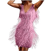 Women's Fringed Sparkly Sequin Dress Fashion Flapper Plus Size Tassels Dress Evening Party Dance Mini Cocktail Dress