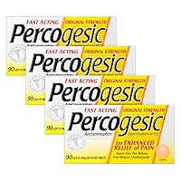 Percogesic Original Pain Relief | Aspirin Free Fast Acting Relief | 90 Coated Caplets (4 Pack)