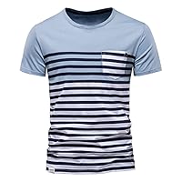 通用 Men's Short-Sleeved Summer Fashion Cotton Clashing Horizontal Stripes Printed T-Shirt
