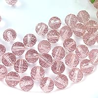 50 Pieces 10mm Round Crystal Glass Beads Faceted Crystal Spacer Beads for DIY Crafts Jewelry Making, Bracelets Necklaces Earrings Wind Chimes Suncatchers(Pink)