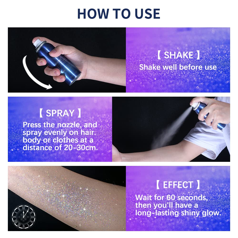 IBCCCNDC Glitter Spray for Hair and Body Tiktok, 60ml Long Lasting Hair and Body Glitter Spray Shimmer Silver Glitter Hairspray for Party (1)