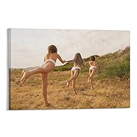 Modern Wall Art Swimsuit Girls Hot Girls Playing in The Grass Poster Room Aesthetics Poster Wall Art Paintings Canvas Wall Decor Home Decor Living Room Decor Aesthetic 24x36inch(60x90cm) Frame-Style