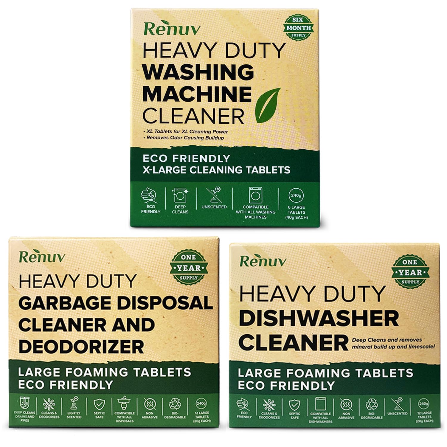 Renuv Washing Machine, Dishwasher and Garbage Disposal Cleaner Bundle - Buy All 3 and Save!