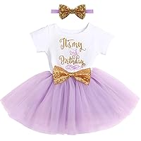 It's My 1st/2nd Birthday Cake Smash One Party Dress for Baby Girls Princess Shiny Sequin Bow Tutu Gown W/Headband Clothes Set