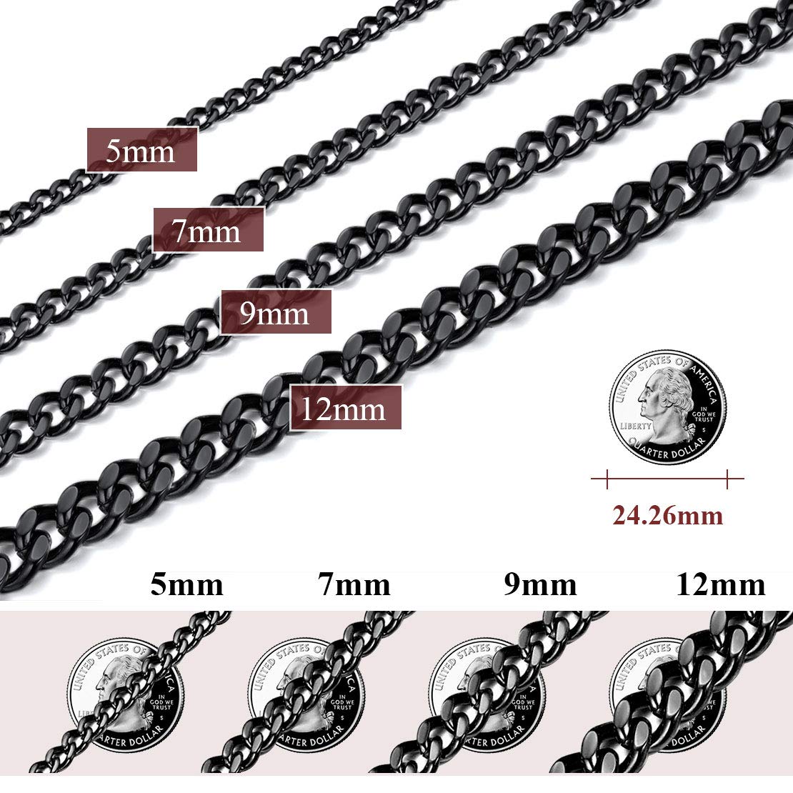 FindChic Men Curb Chain Necklace 18K Gold Plated/Stainless Steel/Black Chunky Double Tight Cuban Link Hip Hop Neck Chains for Men Boys 3.5MM/5MM/6MM/7MM/9MM/12MM 14''-30'' 8 Length Options (Send Gift Box)