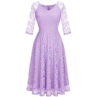 Dressystar Long-Sleeve A-Line Lace Bridesmaid Dress Midi for Wedding Formal Party Dress 2024 Prom Gown