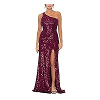 Blondie Nites Womens Purple Sequined Zippered Padded Slit Lined Lace Up Back Sleeveless Asymmetrical Neckline Full-Length Formal Gown Dress Juniors 9