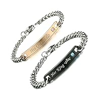 His Beauty Her Beast/His Queen Her King Stainless Steel CZ His and Hers Couple Bracelets Anniversary Valentine Gifts (2pcs)