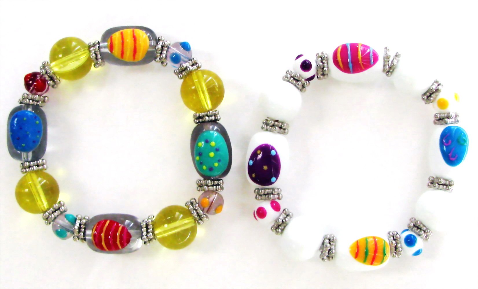 Linpeng BR-1427/1429 2-Piece Fiona Hand Painted Easter Glass Beads Stretch Bracelet