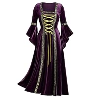 Womens Medieval Dress Floor Length Gothic Steampunk Skirt Renaissance Victorian Costumes Velvet Ball Gown Dresses