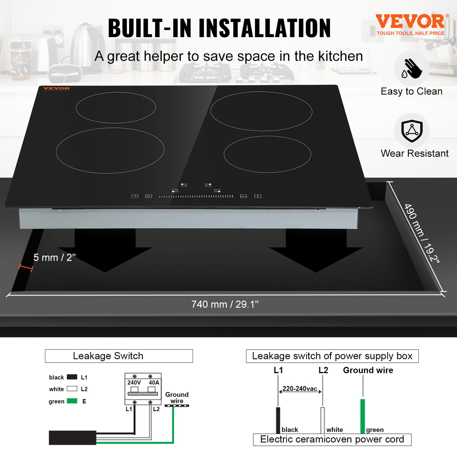 VEVOR LT4-77 Built in Electric Stove Top Glass Radiant Cooktop with Touch Control