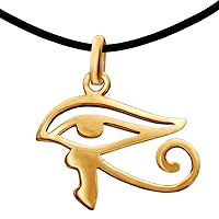 CLEVER SCHMUCK Golden Pendant Small Horus Eye 15 mm Amulet Shiny 925 Sterling Silver Gold-Plated and Rubber Band in Gift Box, Metal