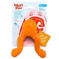 WEST PAW Zogoflex Tizzi Treat Dispensing Dog Toy – Interactive Play Toy for Dogs, Puppies – Floatable, High-Flying Dog Toys for Fetch, Catch, Tug of War, Recyclable, Dishwasher Safe, Small, Tangerine