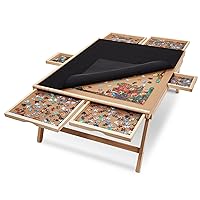 1500 Piece Puzzle Board Rack w/Mat | 27” x 35” Wooden Jigsaw Puzzle Table w/ 6 Storage & Sorting Drawers | Smooth Plateau Fiberboard Work Surface & Reinforced Hardwood | for Games & Puzzles