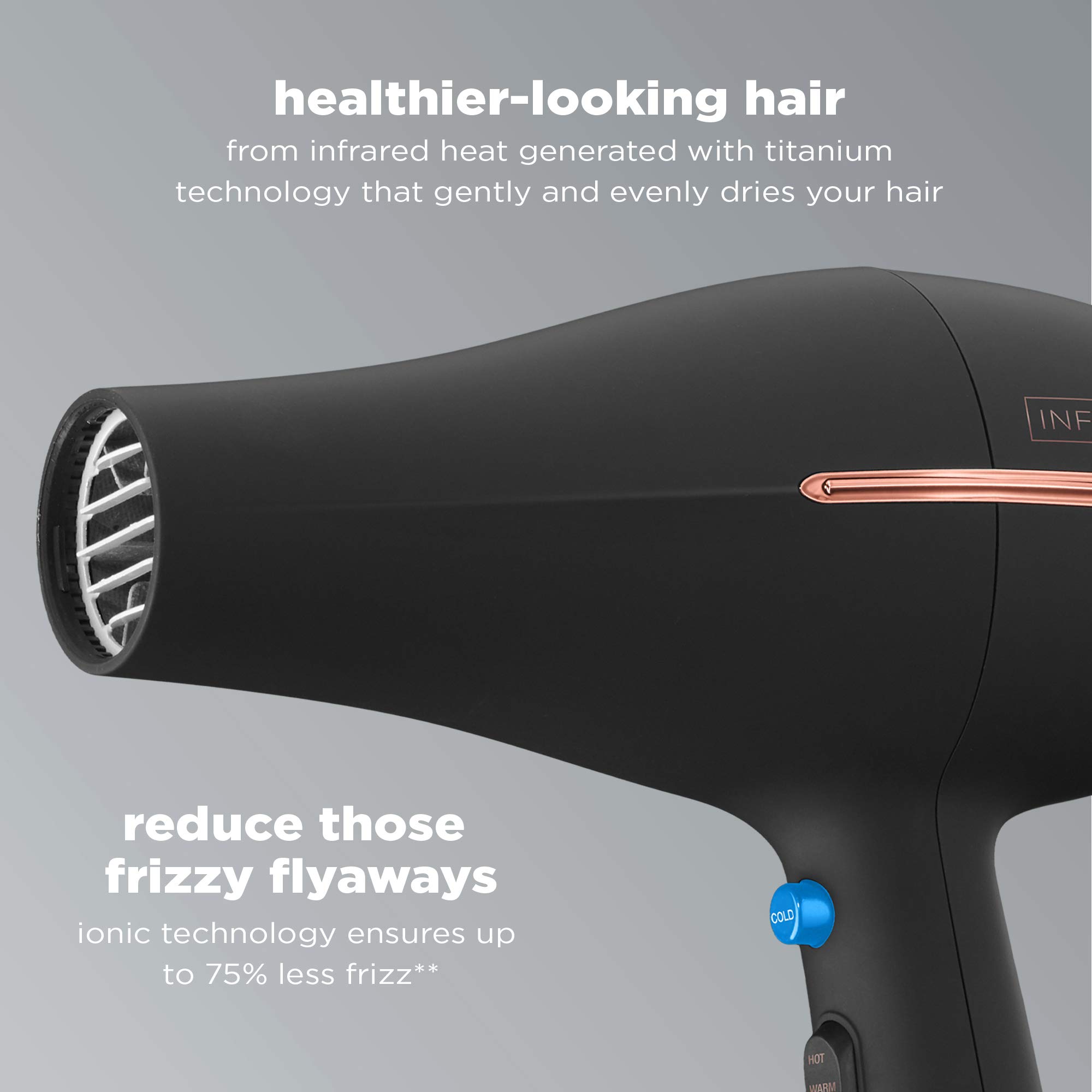 INFINITIPRO BY CONAIR Hair Dryer, 1875W AC Motor Pro Hair Dryer with Ceramic Technology, Includes Diffuser and Concentrator, Black