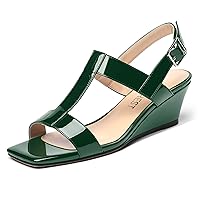 Women's Dress Evening Patent Ankle Strap Square Open Toe Slingback Low Heel Wedges Sandals 2 Inch