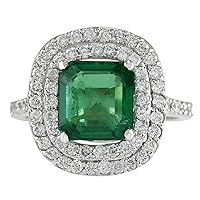 3.62 Carat Natural Green Emerald and Diamond (F-G Color, VS1-VS2 Clarity) 14K White Gold Engagement Ring for Women Exclusively Handcrafted in USA
