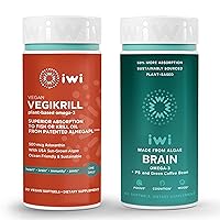 Iwi Life Vegikrill & Brain Omega-3 Bundle, 30 Servings, Vegan Plant-Based Algae Omega 3 with EPA + DHA, Krill & Fish Oil Alternative, No Fishy Aftertaste