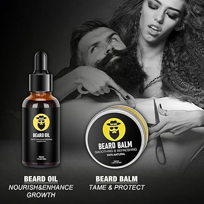 Beard Growth Kit, Beard Kit for Men, Handmade Beard Growth Oil (2oz), Beard Balm, Beard Comb, Beard Growth Kit for Spot/Patchy Beard, Anniversary &Birthday Gifts for Men Him Boyfriend Husband Dad